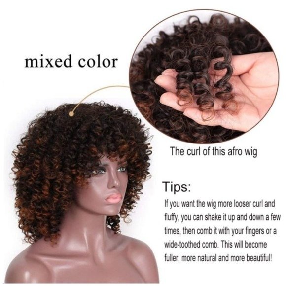 Kinky Curly Wig With Bangs - Picture 2 of 5